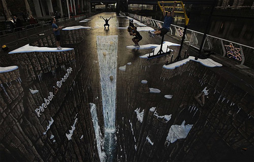 Гигантский реалистичный водопад на лондонском асфальте от "3D Joe and Max" и "Reebok"